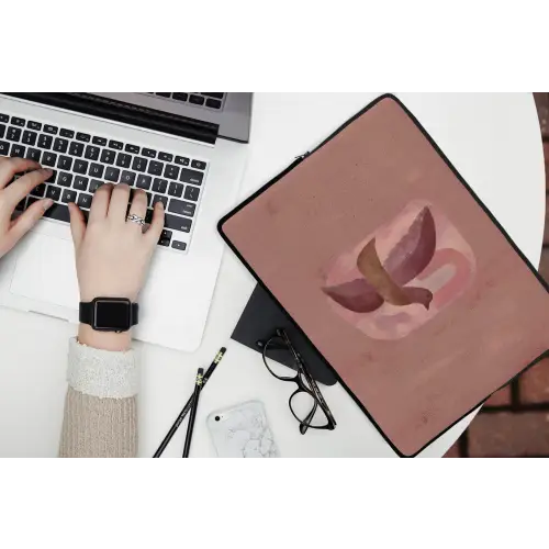 Illustratie - Vogels - Abstract - Roze laptophoes neopreen klein -bureau