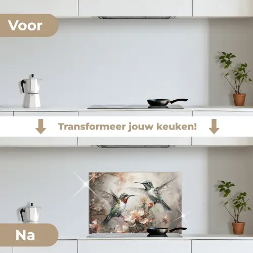 Kolibrie - Vogels - Bloemen - Planten keuken achterwand spatscherm klein -voor_na_NL
