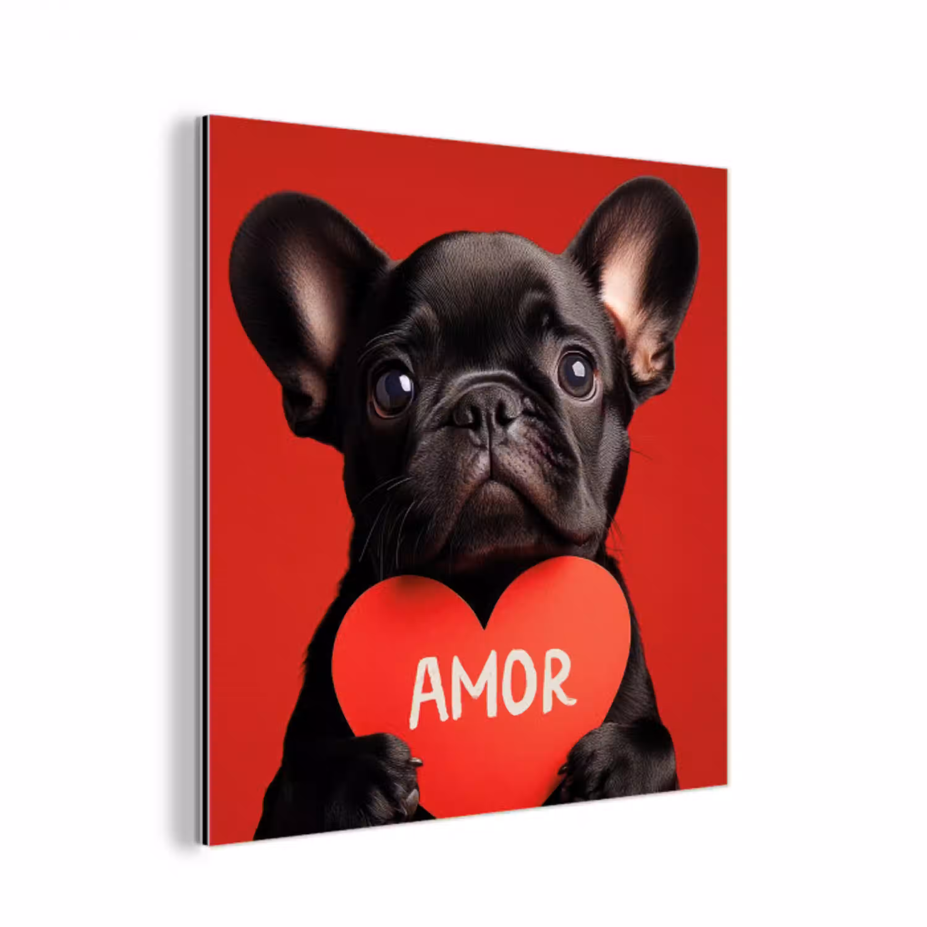 Amor - Hond  - Hartje - Rood aluminium wit klein -3d