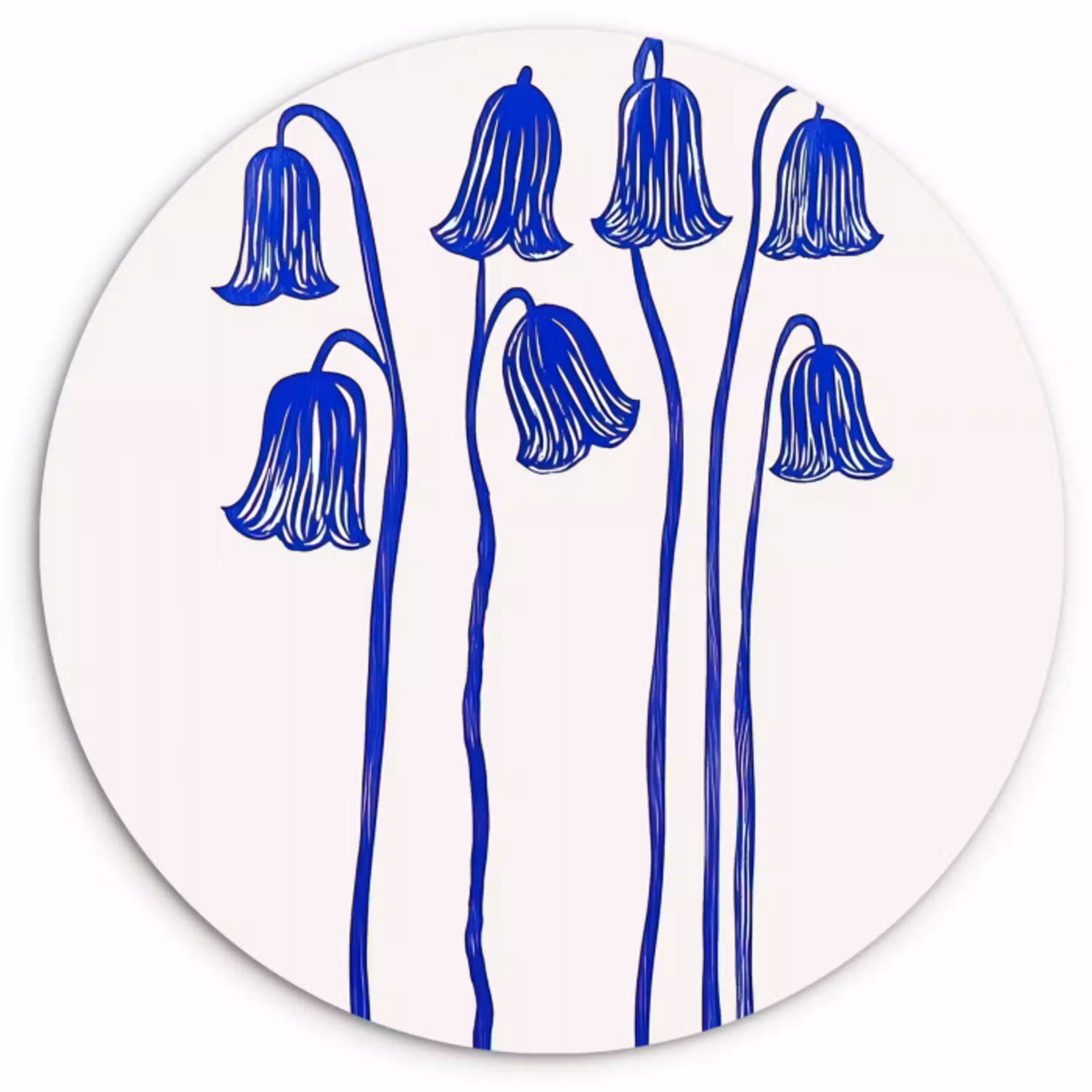 Bloemen - Blauw - Lijnen - Bloemblaadjes Wandcirkel plexiglas klein -3d