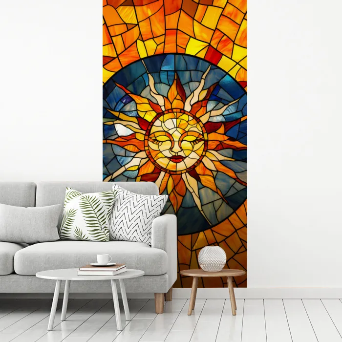 Mozaïek - Zon - Geel - Cirkel fotobehang vinyl groot -woonkamer