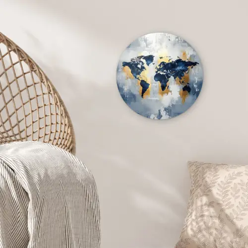 Wereldkaart - Blauw - Abstract Wandcirkel plexiglas klein -sfeer5