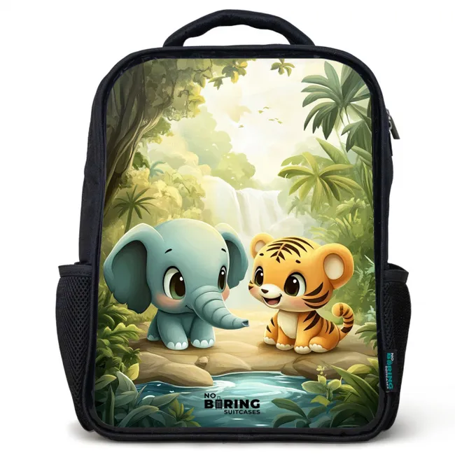 Olifant - Tijger - Bos - Jungle Rugzak - Zwart middel -3d