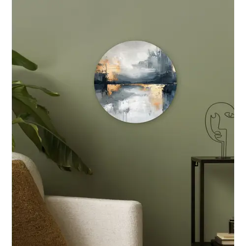 Kunst - Grijs - Goud - Abstract Wandcirkel kunststof plaat 5mm dik klein -sfeer3