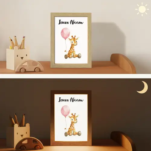 Giraf - Baby - Dieren - Roze ballon Light Box met kabel (Kinderlampje) klein -sfeer3_kind