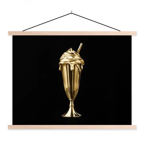 Milkshake - Goud - Drinken - Zwart textielposter latten blank klein -3d