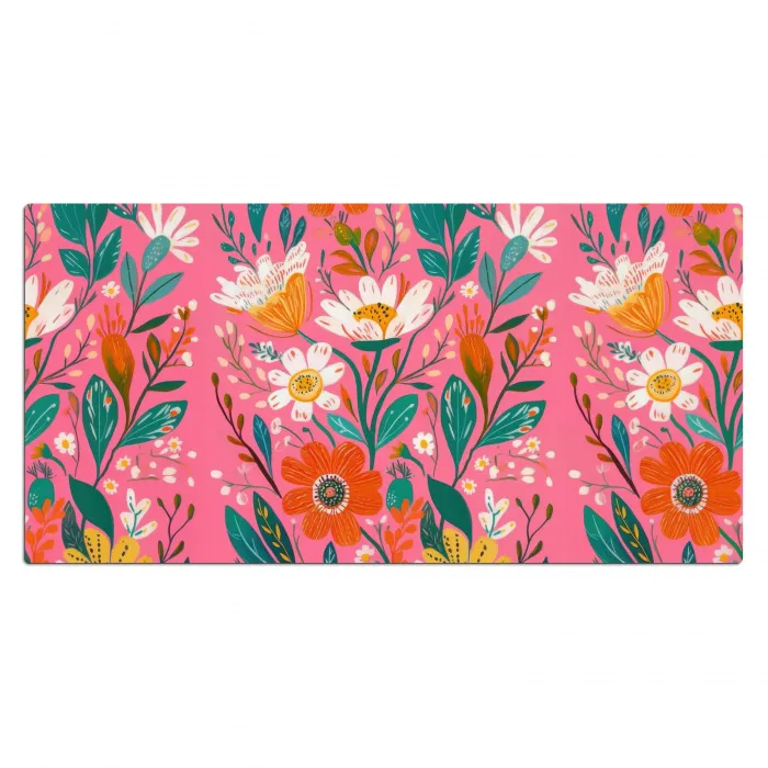 Roze - Bloemen - Wit - Oranje Muismat XXL klein -3d_leeg