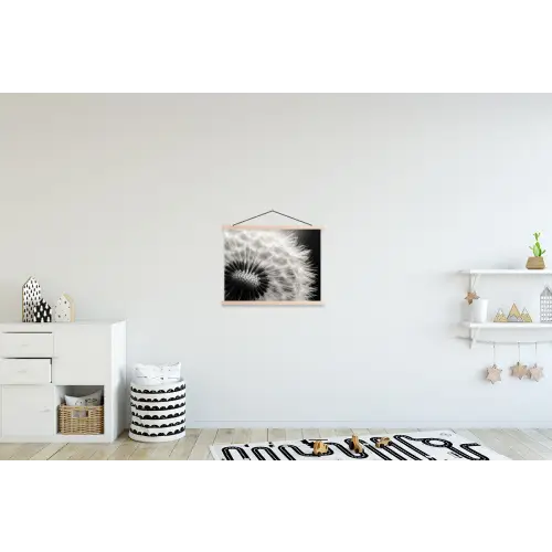 Paardenbloem - Zwart - Wit textielposter latten blank klein -kinderkamer