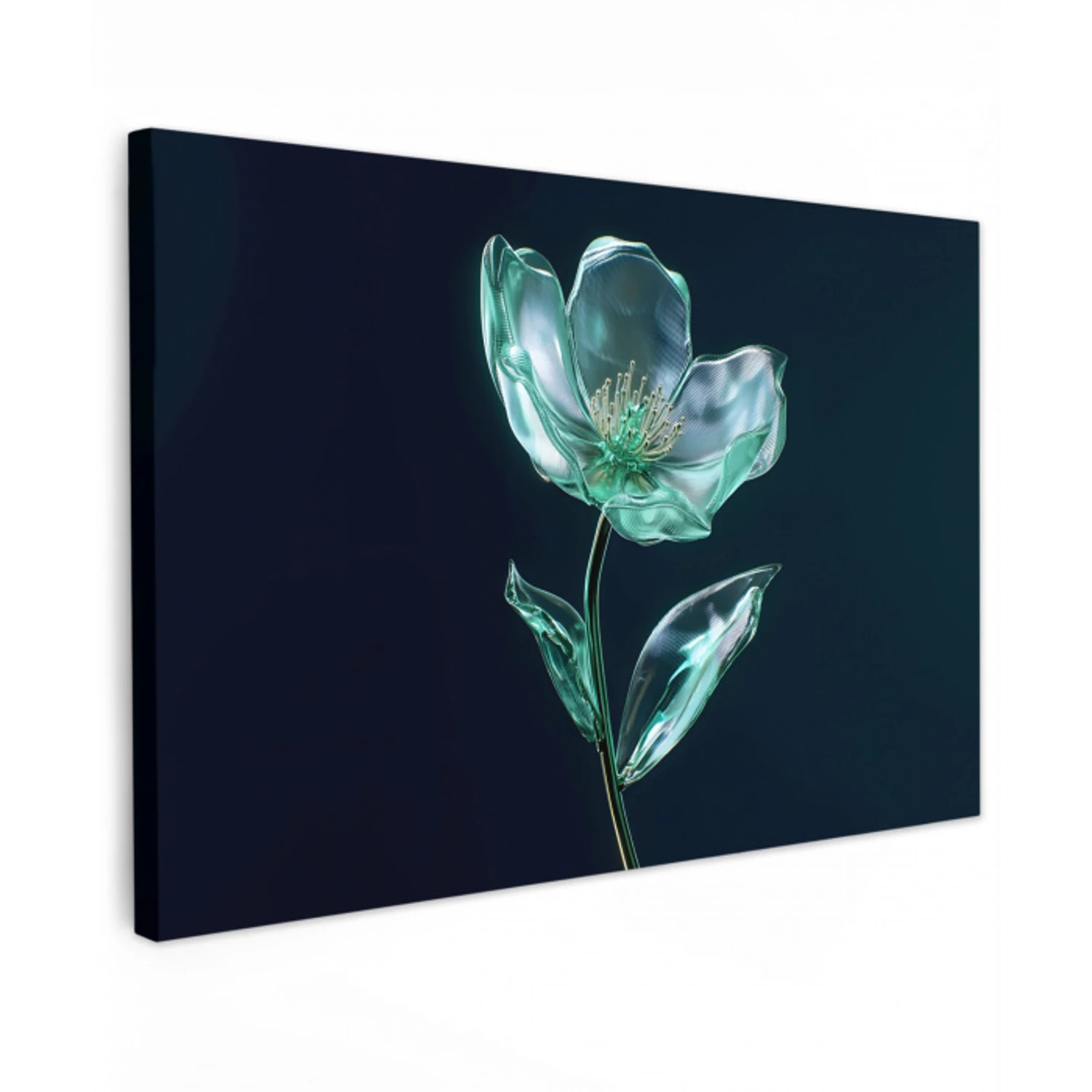 Bladeren - Bloem - Glazen - Donkerblauw canvas 2cm klein -z3d