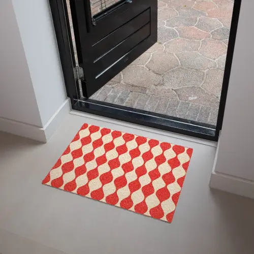 Golvend patroon - Retro - Rood - Beige Deurmat klein 898 -sfeer5