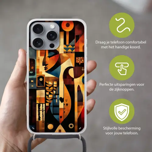 Figuren - Abstract - Symbolen Hoesje iPhone 16 Pro Max met koord klein -sfeer2_NL