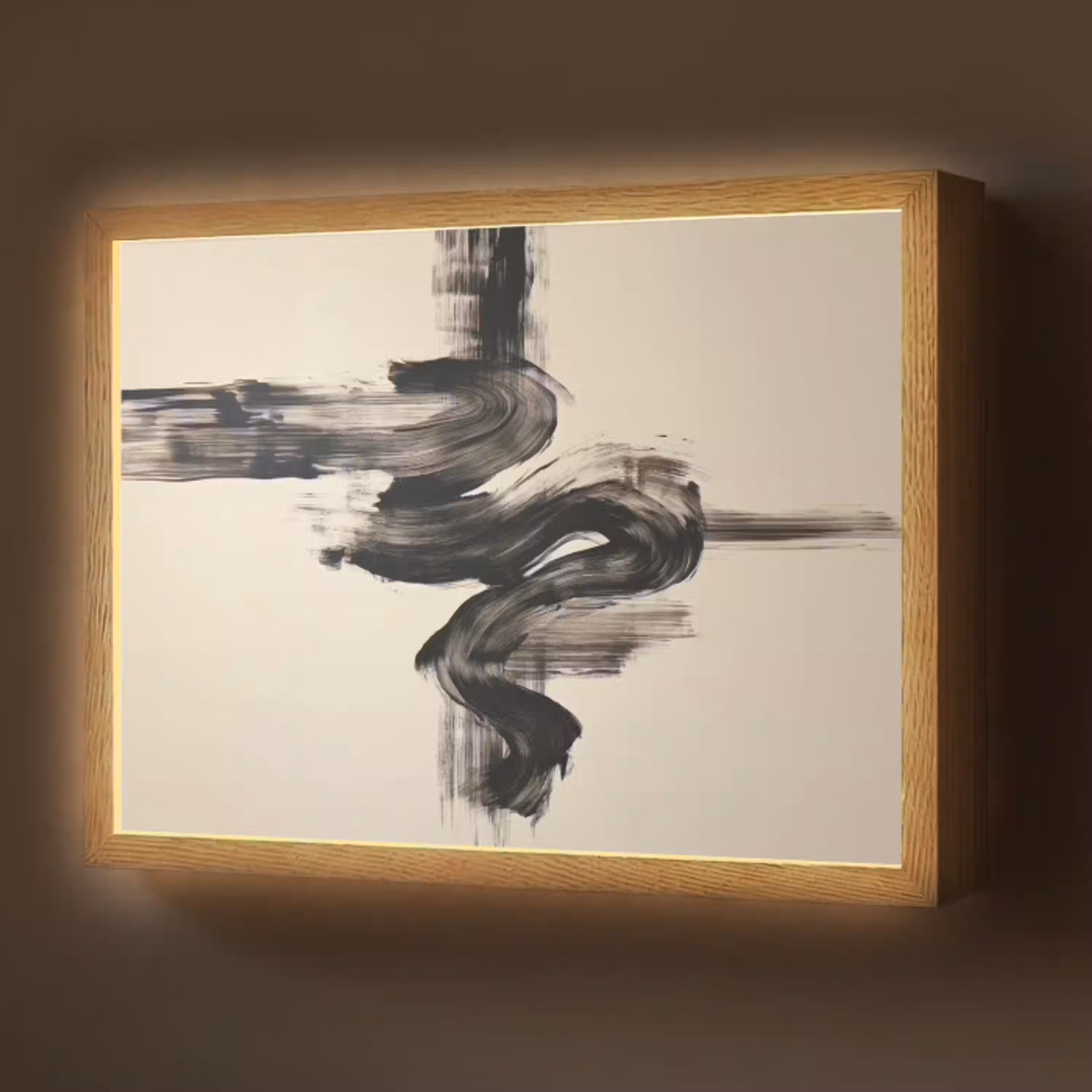 Golven - Penseelstreken - Beige - Minimalistisch Light Box met batterij (Wandlamp) middel -z3d_website