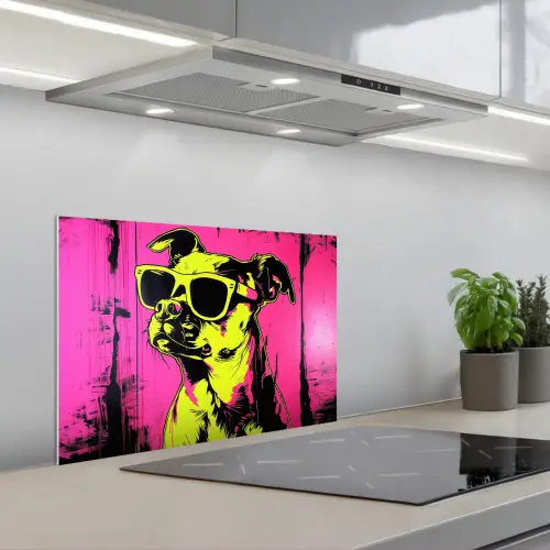Hond - Zonnebril - Roze - Art keuken achterwand spatscherm klein -3d_schuin