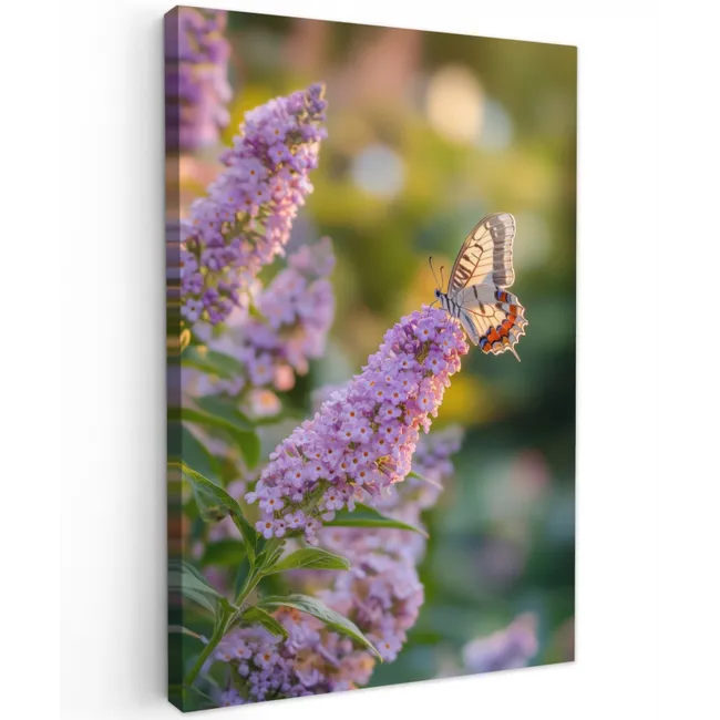 Sierlijke - Vlinder - Paarse - Bloemen Tuinposter op houten frame 2 cm dik klein -3d