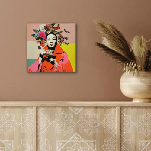 Retro - Vrouw - Kopje - Vlinders aluminium wit klein -sfeer4