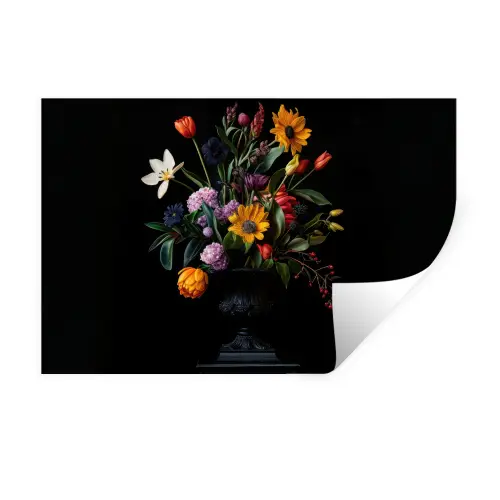 Zonnebloemen - Boeket - Kleurrijk Muursticker klein -3d