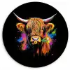 Schotse Hooglander - Graffiti - Kleurrijk - Bloem - Dieren Wandcirkel kunststof plaat 5mm dik klein -3d