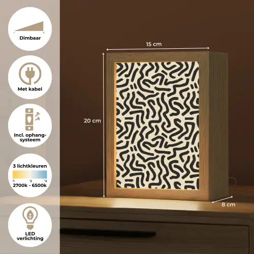 Abstract - Lijnen - Zwart Light Box met kabel (Tafellamp) klein 925 -USP_NL