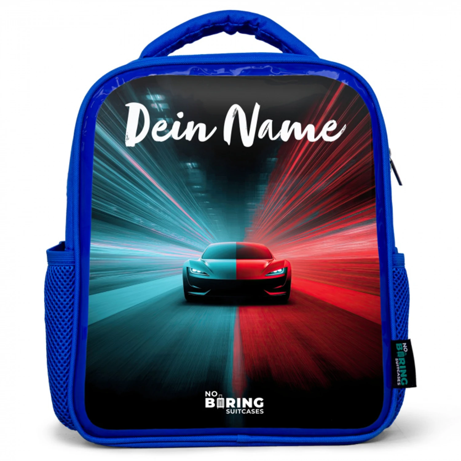 Sportauto - Blauw - Neon - Stad Kinderrugzak - Blauw middel -3d