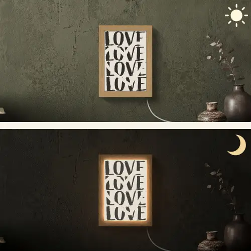 Love - Hart - Beige Light Box met kabel (Wandlamp) klein -sfeer3