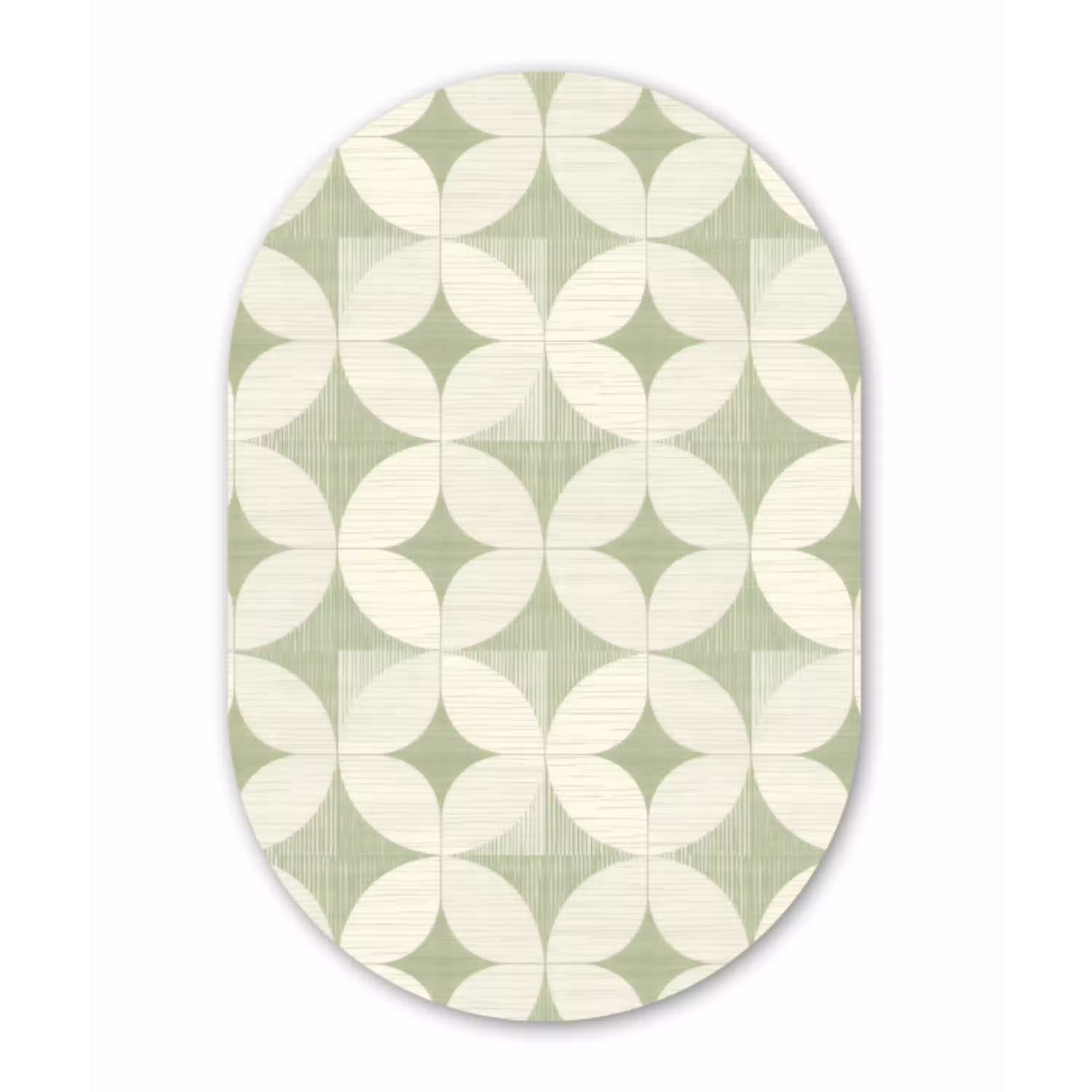 Saliegroen - Geometrisch - Retro - Mid-Century - Patroon Wandcirkel Ovaal Glas middel 847 -3d