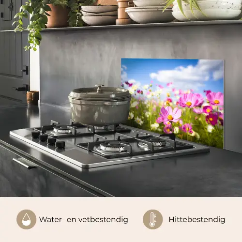 Bloemen - Wei - Paars - Gras - Wit - Wolken - Blauw keuken achterwand spatscherm klein -usp_NL