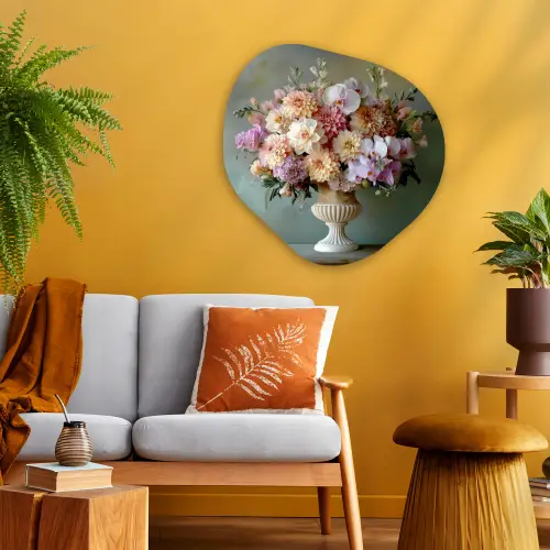 Orchidee - Boeket - Vaas - Bloemen Wandcirkel Organisch Plexiglas middel -sfeer4