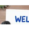 Blauw - Quote - Wit muismat rubber klein -closeup