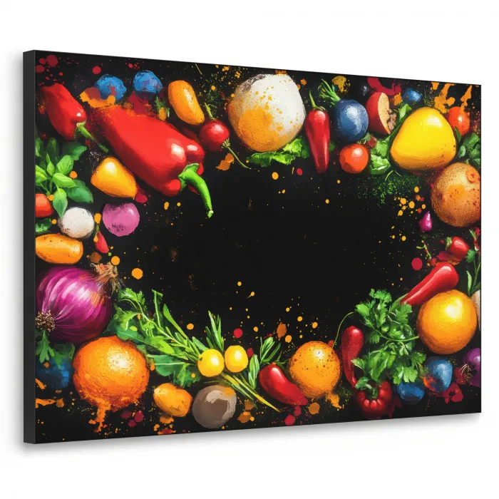 Groente - Graffiti - Kleurrijk - Koken - Abstract Textielframe zwart klein -3d