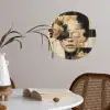 Gezicht - Bloemen - Zwart - Vrouw Wandcirkel behangsticker klein -sfeer3