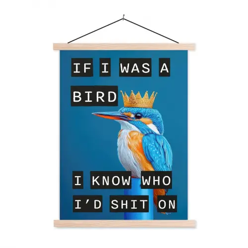 Vogel - Decoratie - Ijsvogel - Blauw textielposter latten blank klein -3d