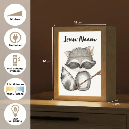 Wasbeer - Dier - Bosdieren Light Box met kabel (Kinderlampje) klein -USP_NL