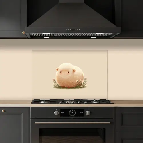 Schaap - Beige - Bloemen keuken achterwand spatscherm klein -sfeer1