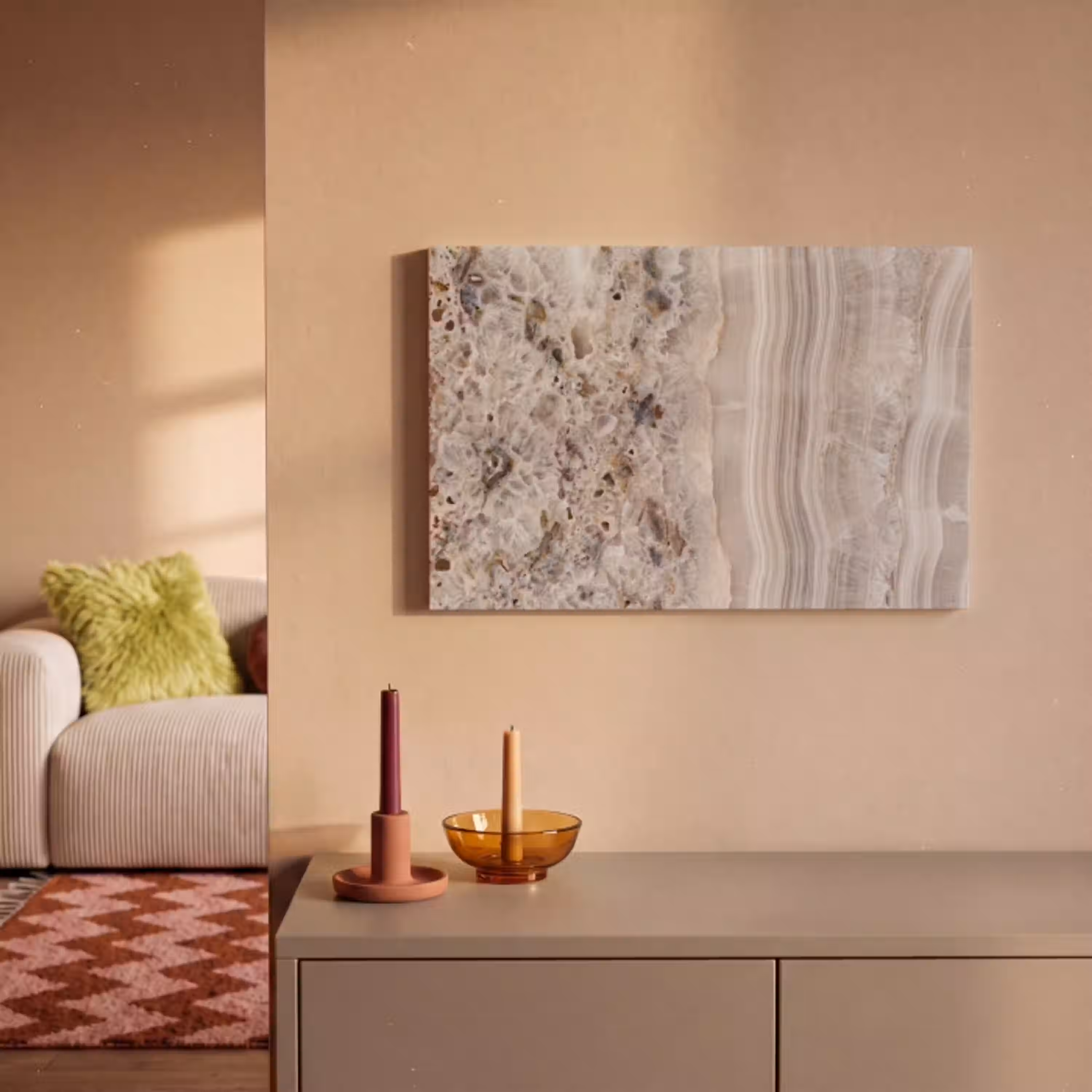 Steen - Textuur - Abstract - Beige - Wit canvas 2cm klein -sfeer1