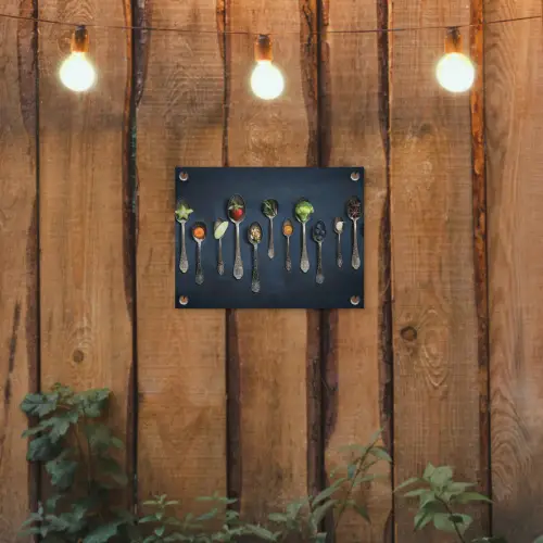 Kruiden - Lepel - Zilver - Specerijen - Industrieel tuinposter los doek klein -sfeer1
