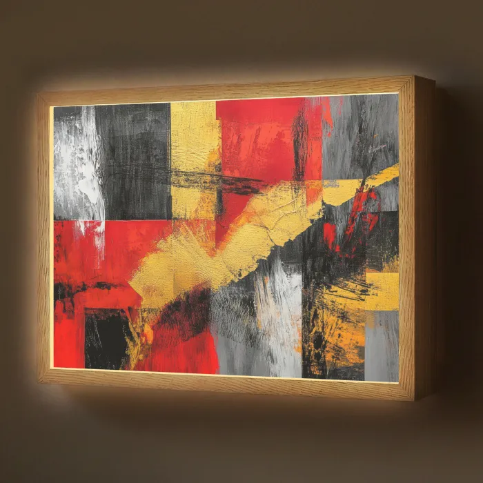 Abstracte kunst - Goud - Zwart Light Box met batterij (Wandlamp) middel -z3d_website