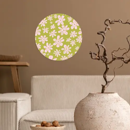 Bloemen - Roze - Getekend - Patroon Wandcirkel behangsticker klein -sfeer1