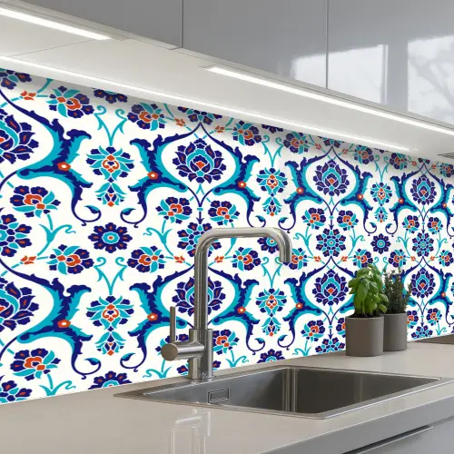 Bloemen - Patronen - Blauw keuken achterwand 2 middel 871 -3d_schuin