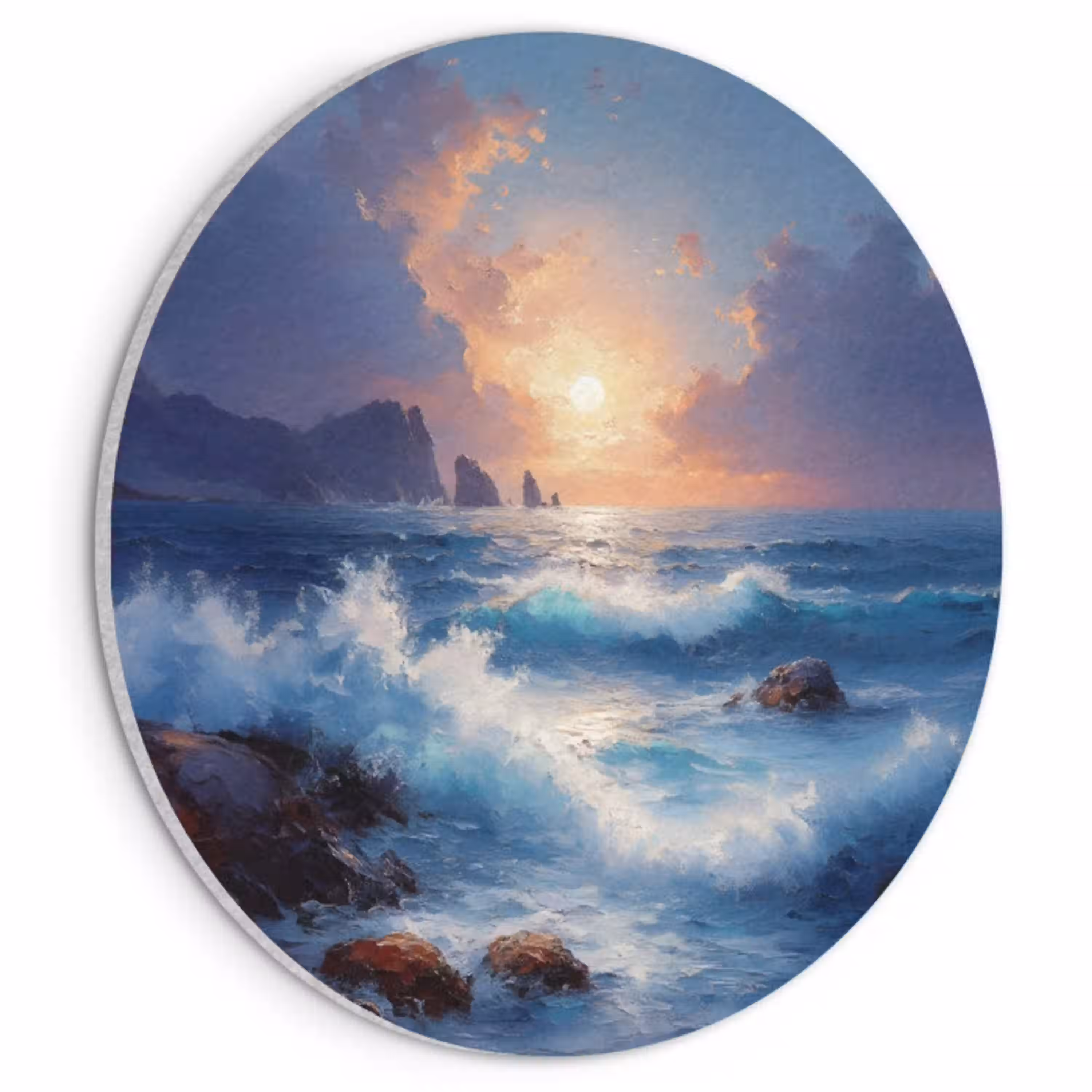 Golven - Zee - Kleurrijk - Rotsen Akoestische PET Vilt - Rond klein -3d