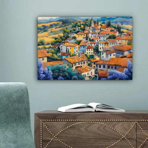 Dorp - Heuvels - Landschap - Bomen canvas 2cm klein -sfeer4