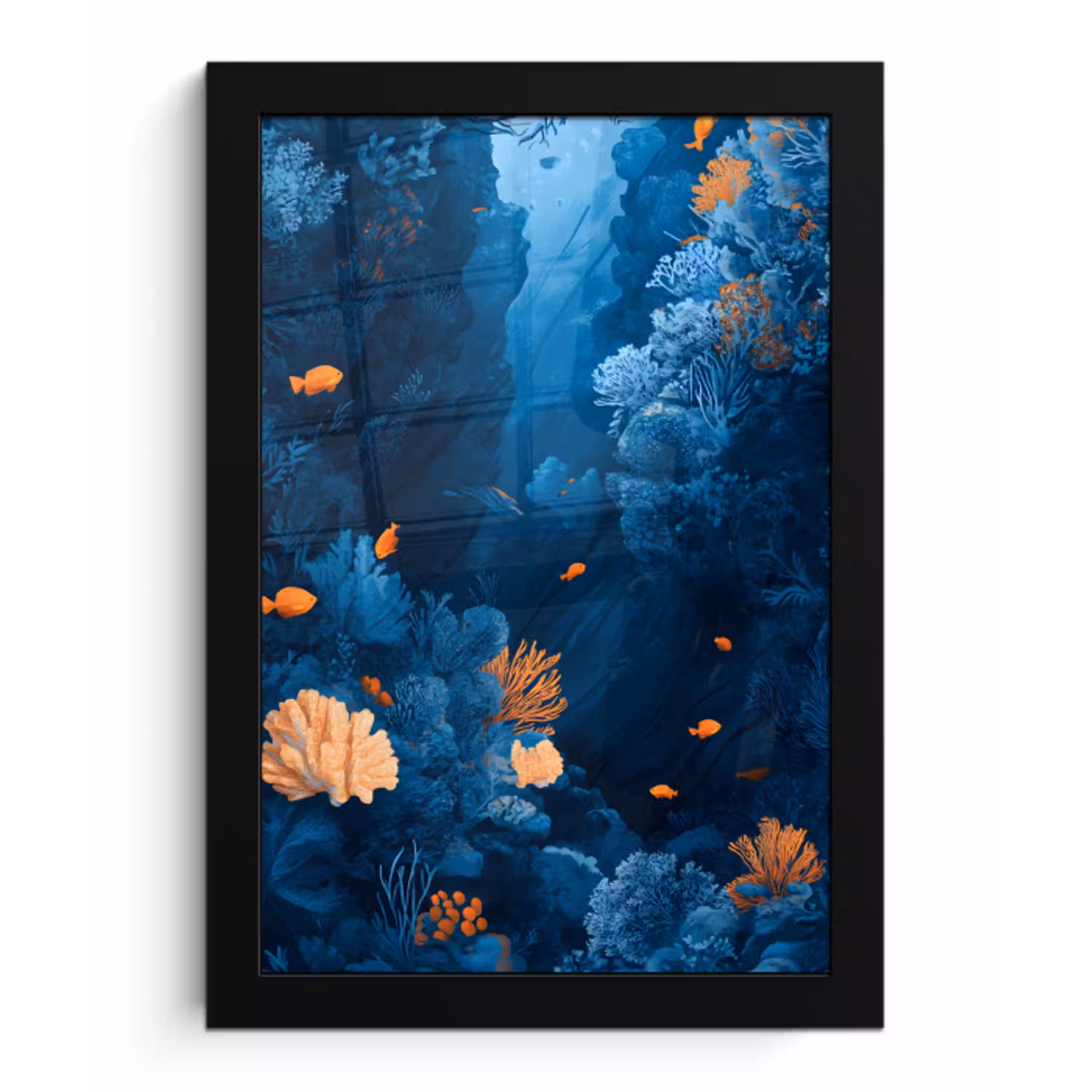 Koraalrif - Vissen - Oceaan - Blauw fotolijst zwart zonder passe partout klein -3d