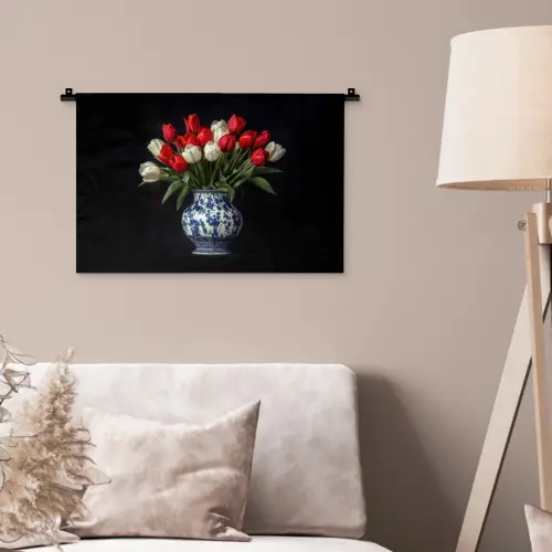 Rode - Bloemen - Tulpen - Vaas Wandkleed katoen klein -sfeer4