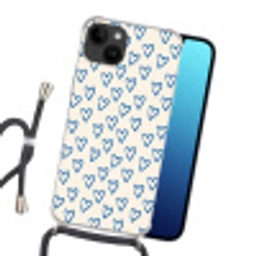 Hartjes patroon - Blauw - Beige - Liefde Crossbody Case iPhone 14 middel -sfeer1