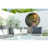 Doorkijk - Bloemen - Natuur - Zon - Pad Wandcirkel tuinposter met ringen klein -buiten2