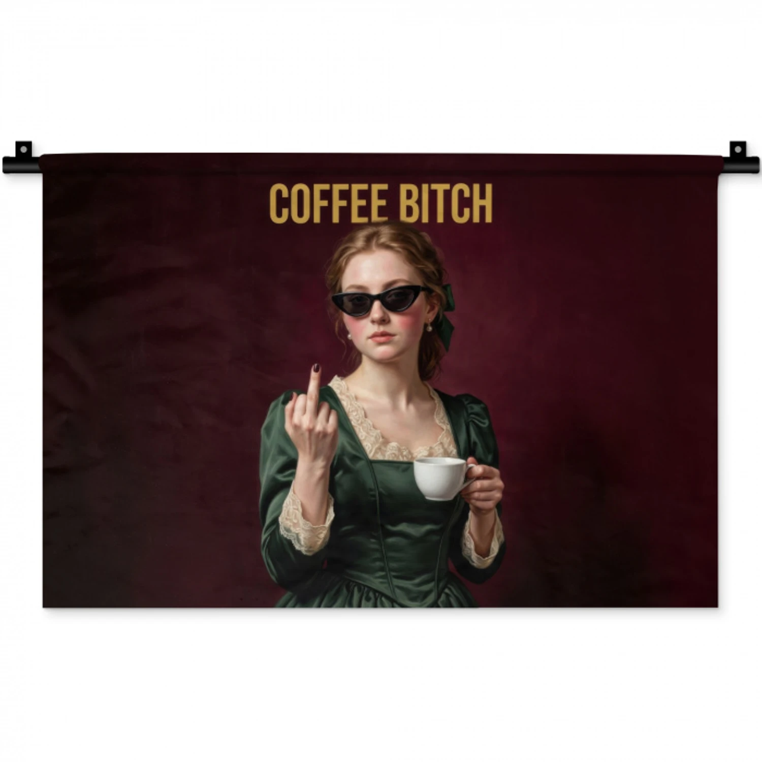 Koffie - Vrouw - Middelvinger Wandkleed katoen klein -zz3d