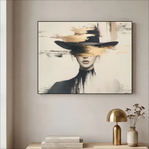 Vrouw - Hoed - Verf Textielframe zwart klein -sfeer2