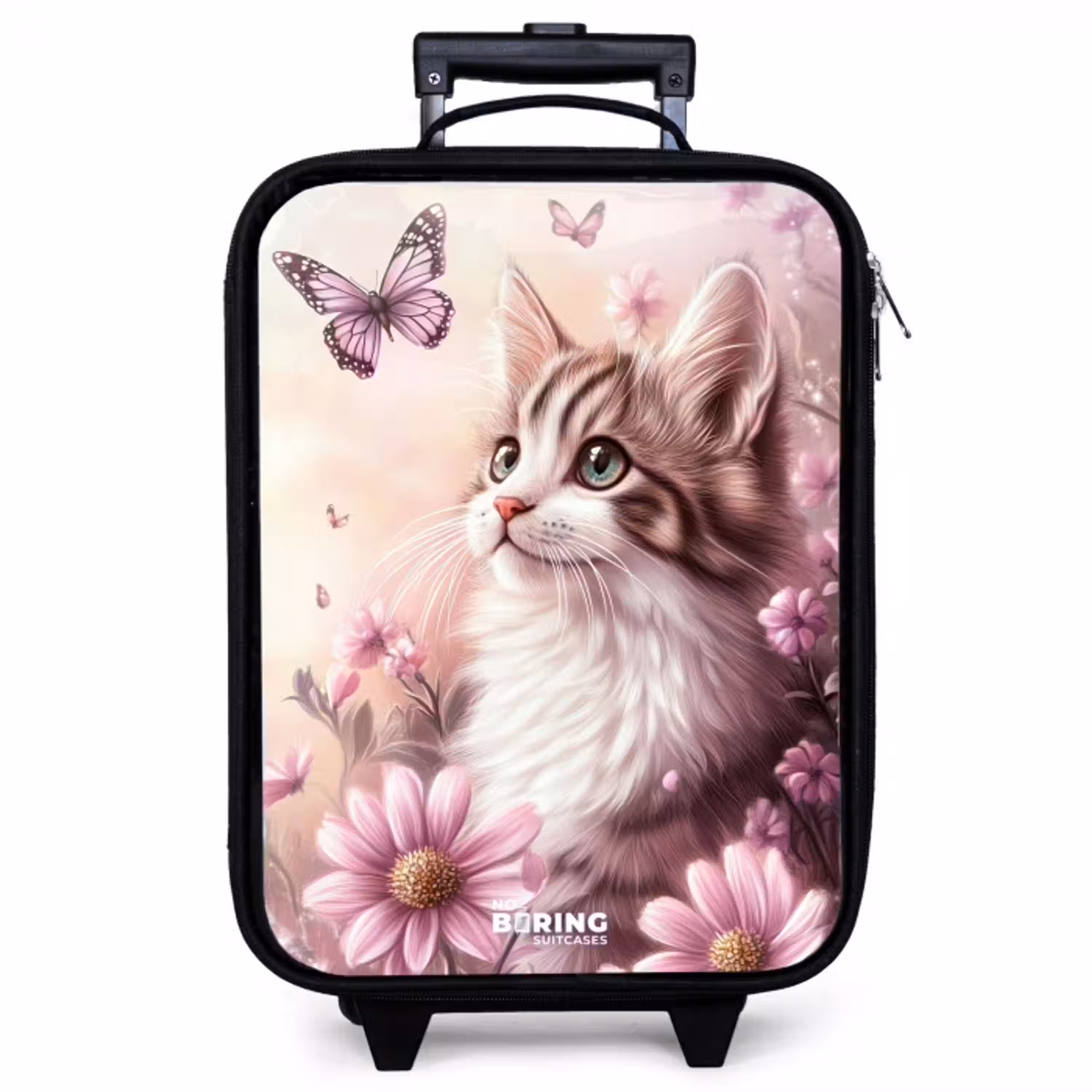 Kat - Paars - Vlinders - Bloemen Kinderkoffer - Zwart klein -zzz_website3d
