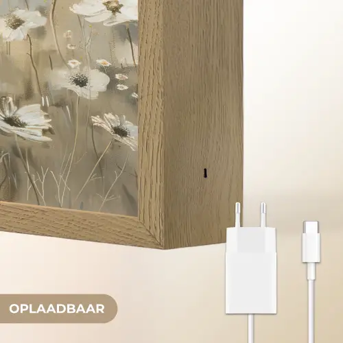 Bloemen - Wit - Natuur - Grijs - Modern Light Box met batterij (Wandlamp) middel -USP_websiteoplaadbaarNL
