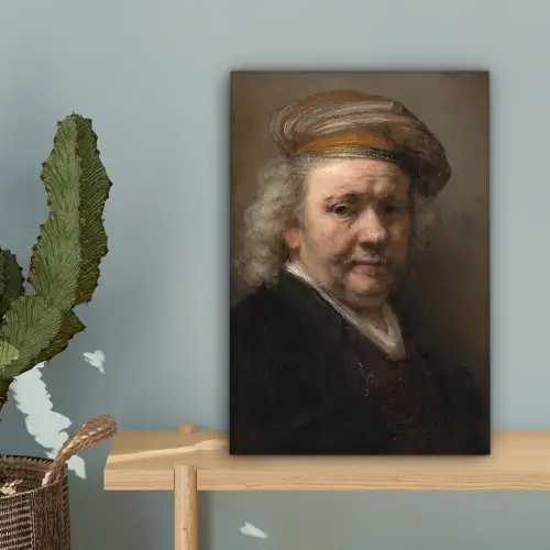 Zelfportret - Schilderij van Rembrandt van Rijn canvas 2cm klein -sfeer4