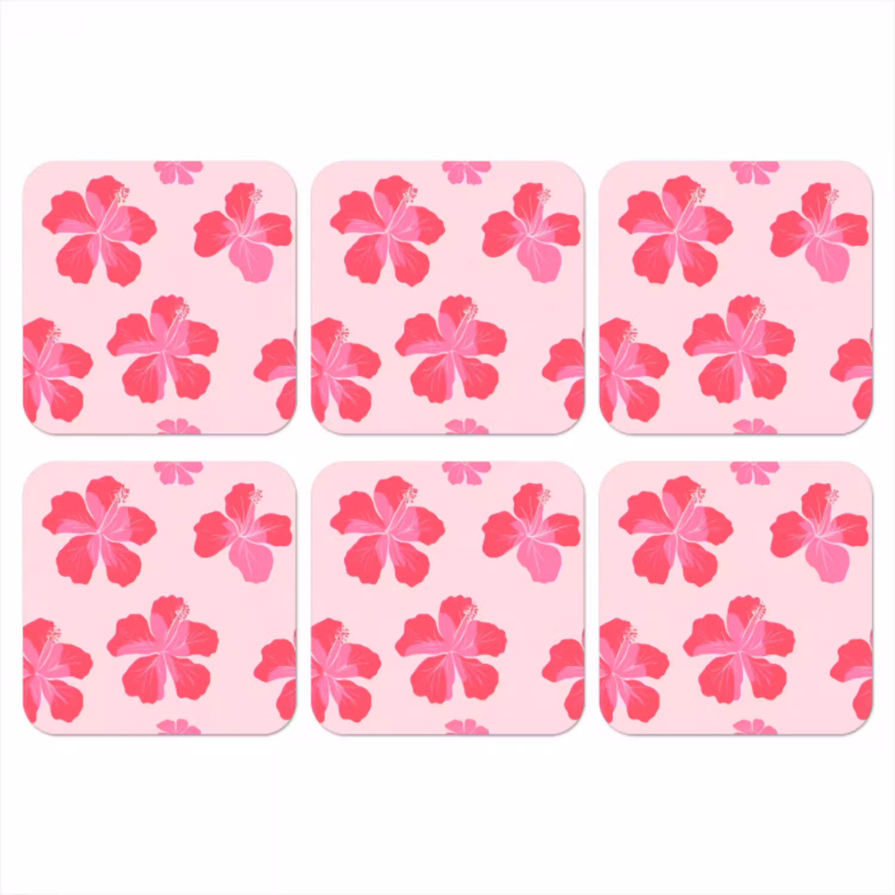 Hibiscus - Bloemen - Roze onderzetter kurk middel 366 -3d